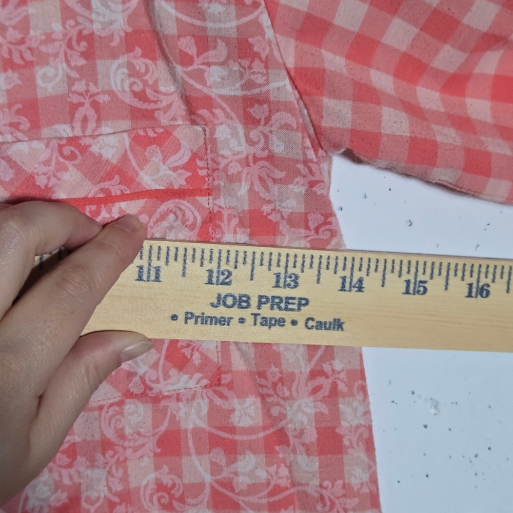 American Girl Girls Gingham Plaid Floral Pajama Top Small 7/8 Tenney Coral PJs - Picture 9 of 10